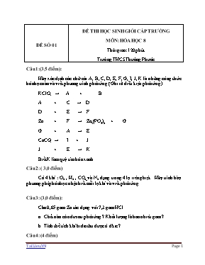 Đề thi học sinh giỏi cấp trường môn Hóa học 8 - Trường THCS Thường Phước